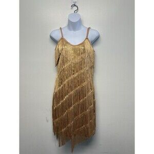 Gold Fringe Sequin Dress Ladie Small Shimmer Party / Cocktail / Mini Dress -NWT